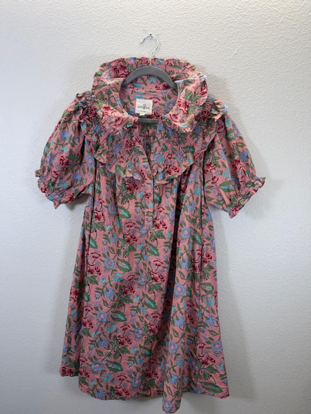 Umgee Pink Floral Ruffle Neck Casual Dress - Picture 9 of 10
